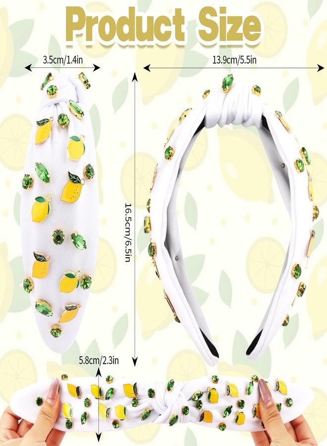 Hapdoo White Lemon Rhinestone Jeweled Knotted Headbands for Women Girls, Fashion Cute Fruit Hair Accessories Gift for Girls - Image 2